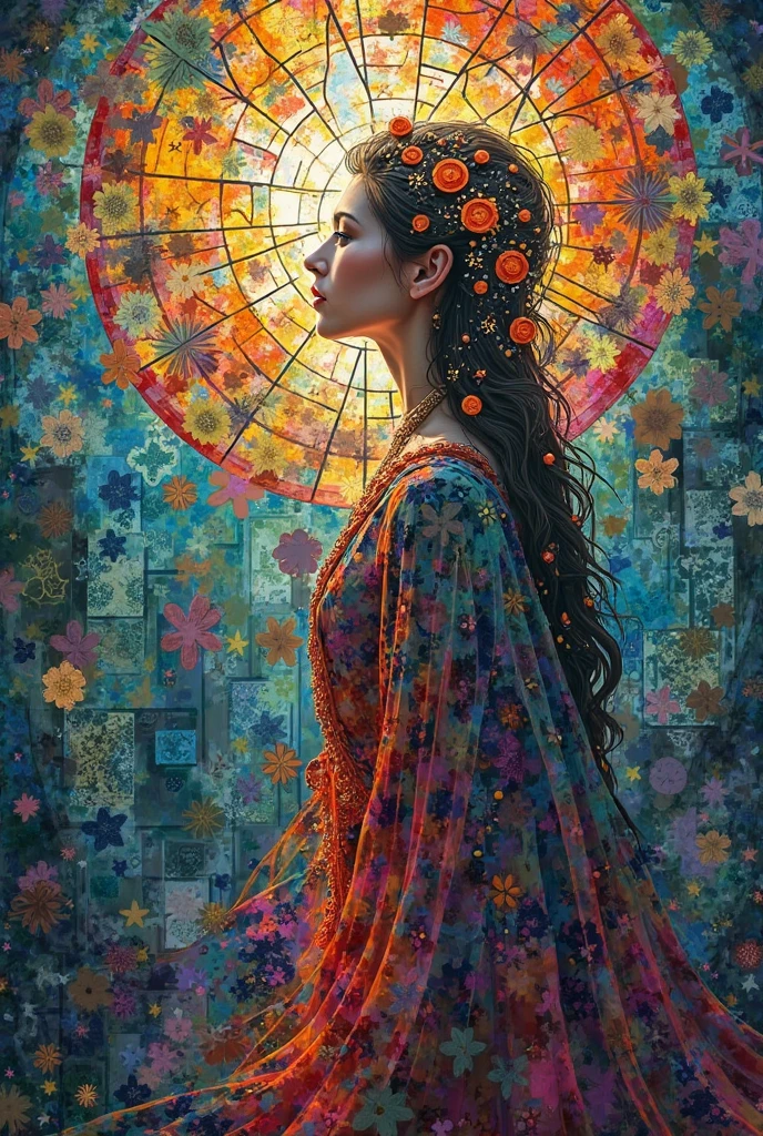 
portrait, fantastic collage, abstract art, stained glass style, god