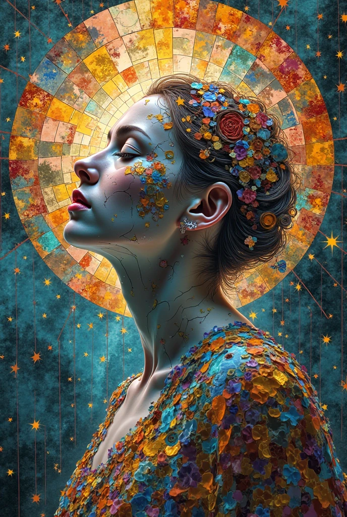 
portrait, fantastic collage, abstract art, stained glass style, god