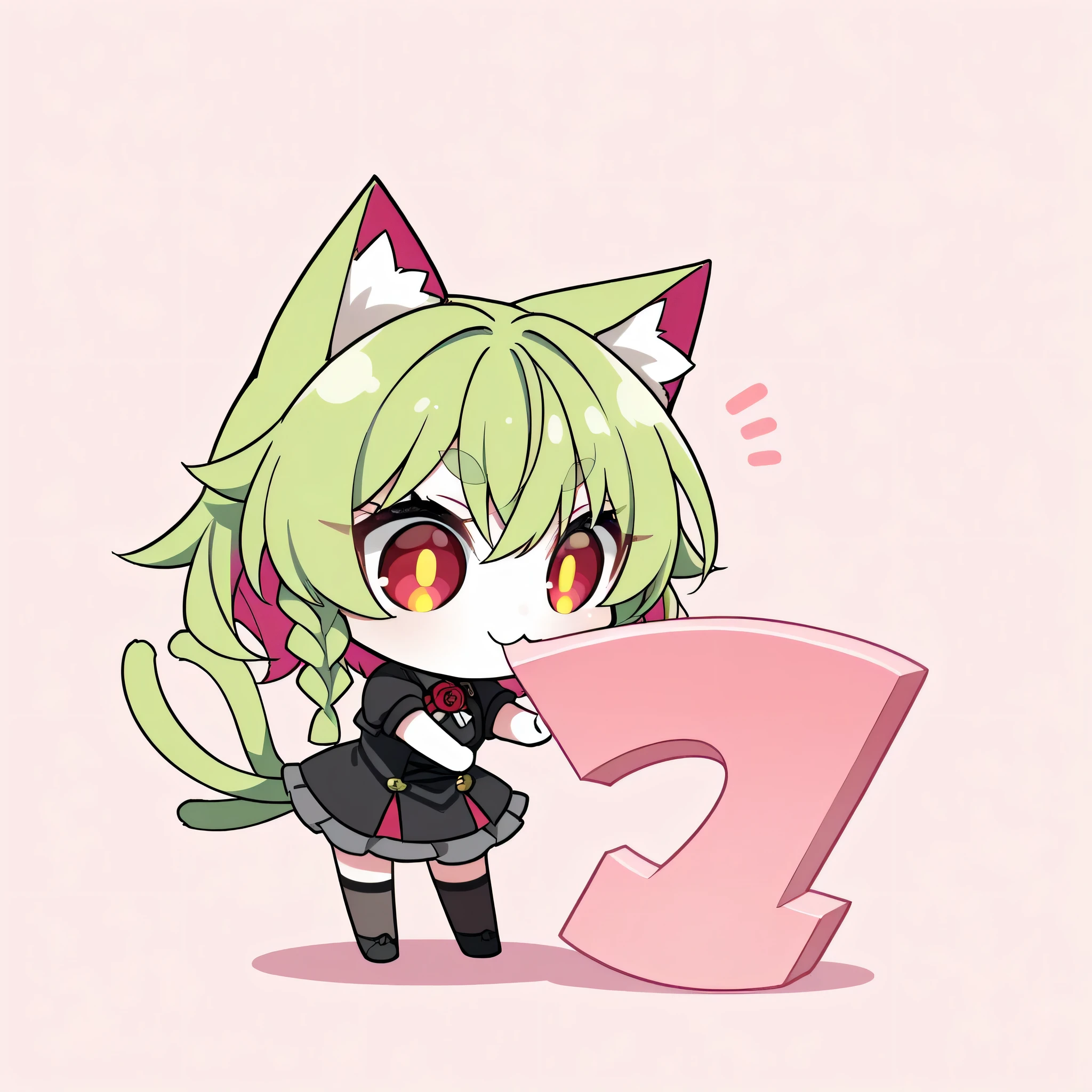 score_9, score_8_up, score_7_up, (solo, 1 girl, Matana Katomiya, Red Eyes, green hair, Two Long Braids,long hair,Pink Inside of Hair、smallベレー帽、 shut your mouth , Cat ears, white fur inside Cat ears), ((( chibi, change, thin, small, short))), (Black Gothic Dress), ×Hayapin、Rose Garden、upper eye use、 ((2 Cats' Tails:1.2)), cute face, big eyes, Cat's Eyes, eyelashes, lower eyelashes, (((gold pupils))), short and thick eyebrows, , A kind smile,