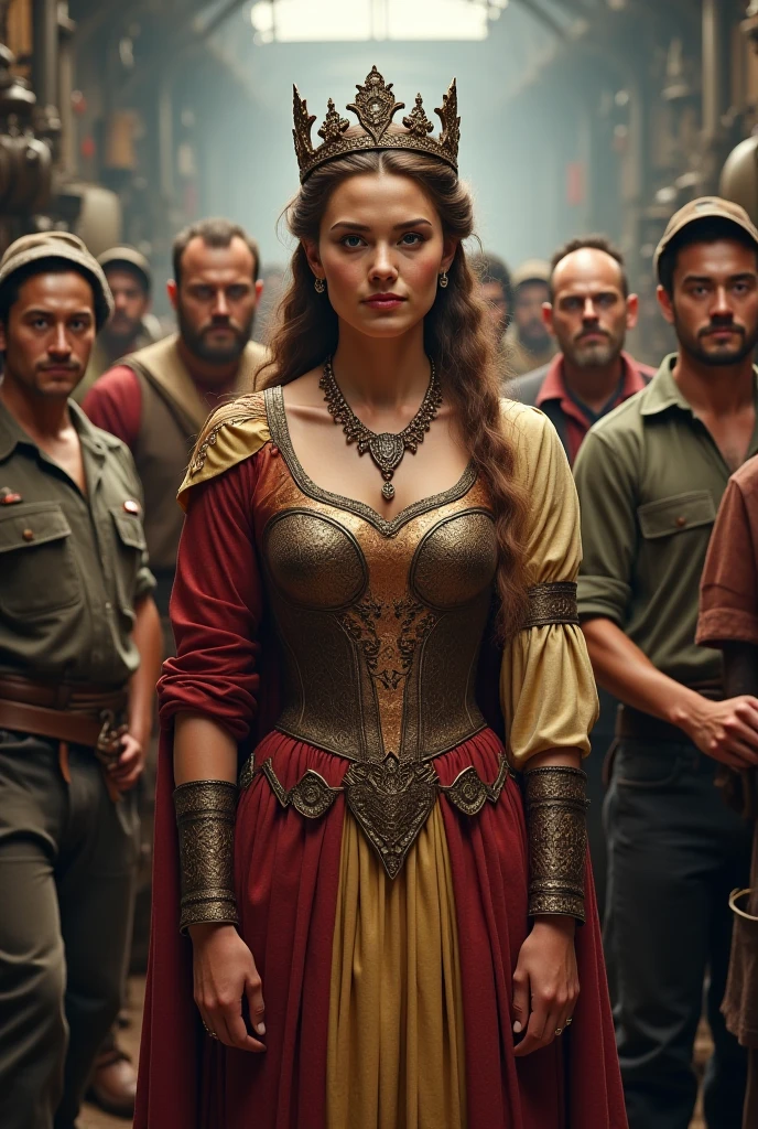  With the same style, A queen close to some workers who move from one side to the other