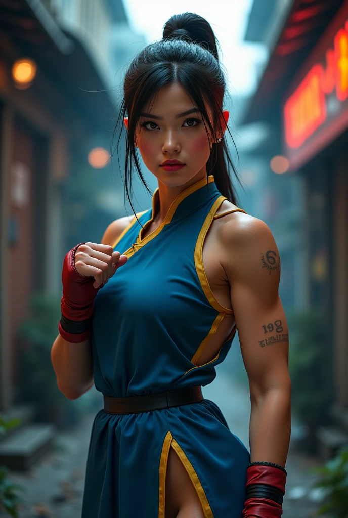 Create a photo of Chun Li with her  out