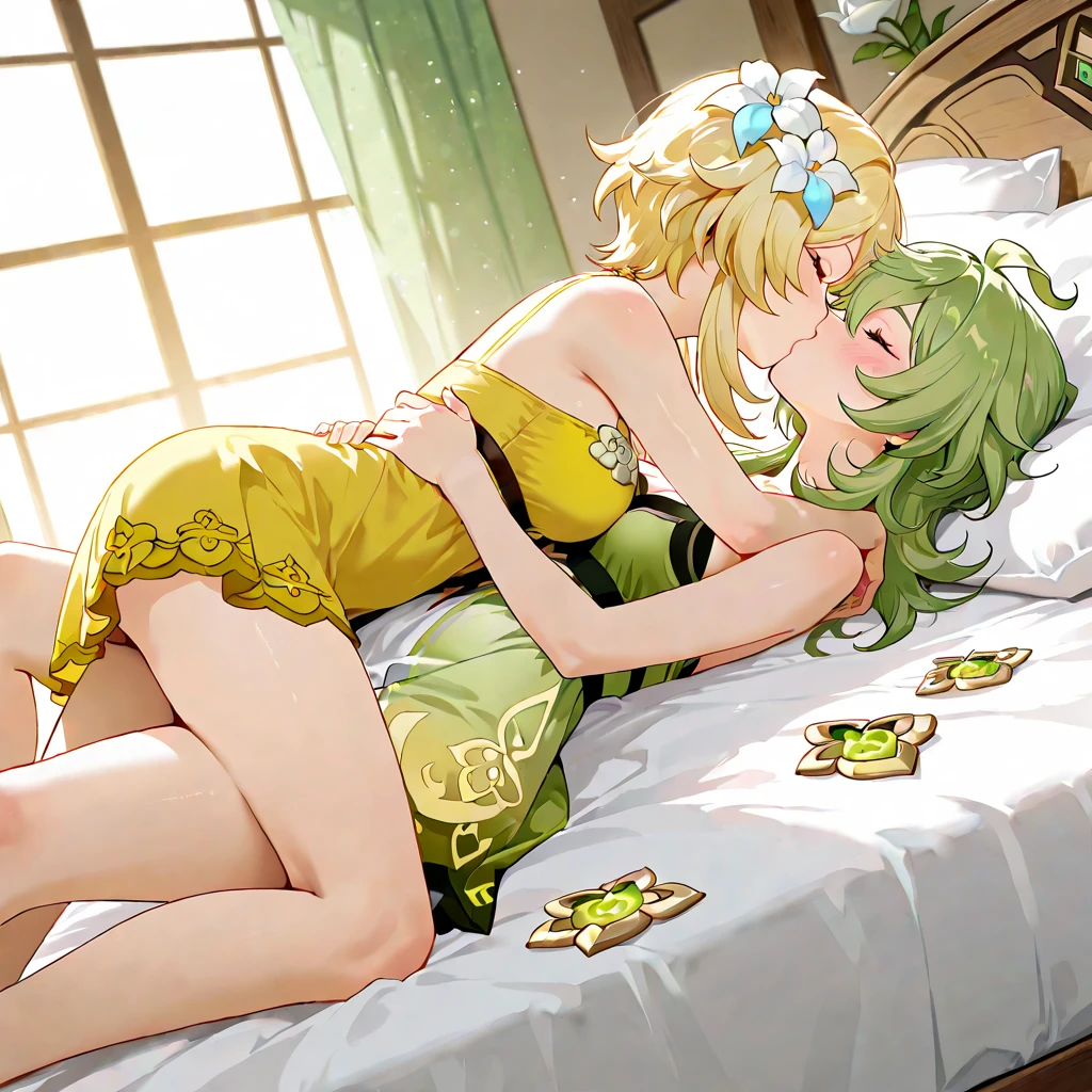Score 9, Score 8 up, Score 7 up, Rating Explicit,
Detailed Background,
Two Girls,((nude))
hydrangea, lily of the valley,
Knee pillow, Sleeping on someone else's lap,
