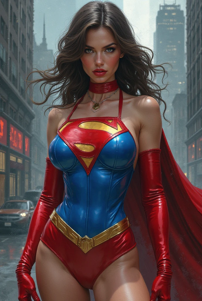 Supergirl , perfect costume, red cap, perfect body, seductive eyes ,