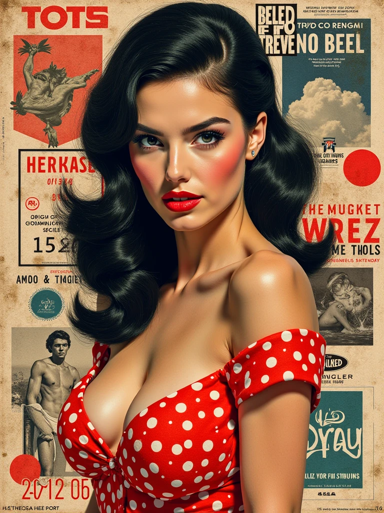 collageアート, retro magazine , Crop, collage, very beautiful woman, Big Breasts