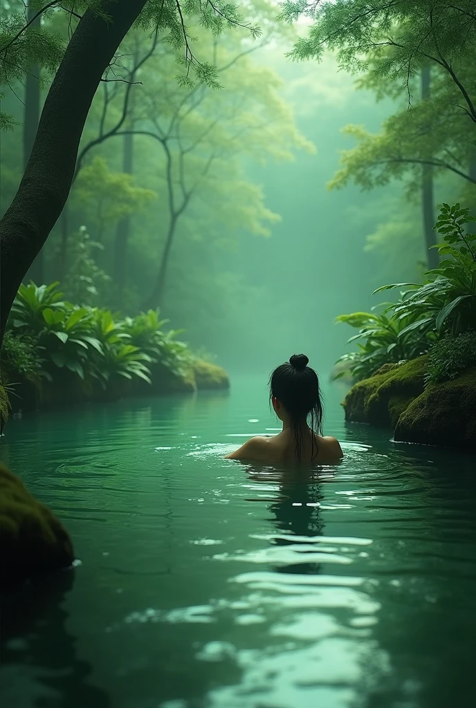 Korean woman bathing in pool alone without clothes