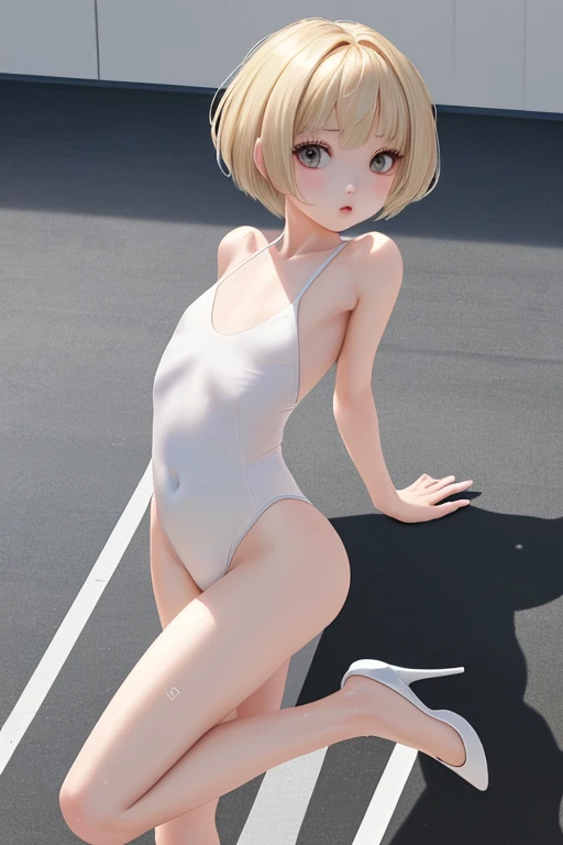 1 girl, Marie Rose, Bob, blonde hair, smile, embarrassed, blush, Hard:1.4, (small), Micro bikini, (hard squeeze to crotch), Full body, (((Sitting on bench)), (M open legs))), (holding legs))), ((Show off buttocks to viewer)), Knee-bending sitting, perfect high heels, City background, Perfect eyes, Perfect hands, Ultra High Definition, Cinematic Angle, Professional Lighting, Top Quality, Masterpiece, Side Light, Sharp, Perfect Focus, Bokeh, Photorealistic, (Beautiful Eyes with Fine Details:1.3), Realistic, (3D Face:1.1), (Glossy Skin:1.5), (Ultra High Resolution Complex Facial Detail), (Facial Skin Pore: 1.3), Ultra High Resolution Cloth Texture, 8K Eye Detail, 8K Pupil, Frontal shot staring at the viewer, crotch wide open in an M shape towards the viewer