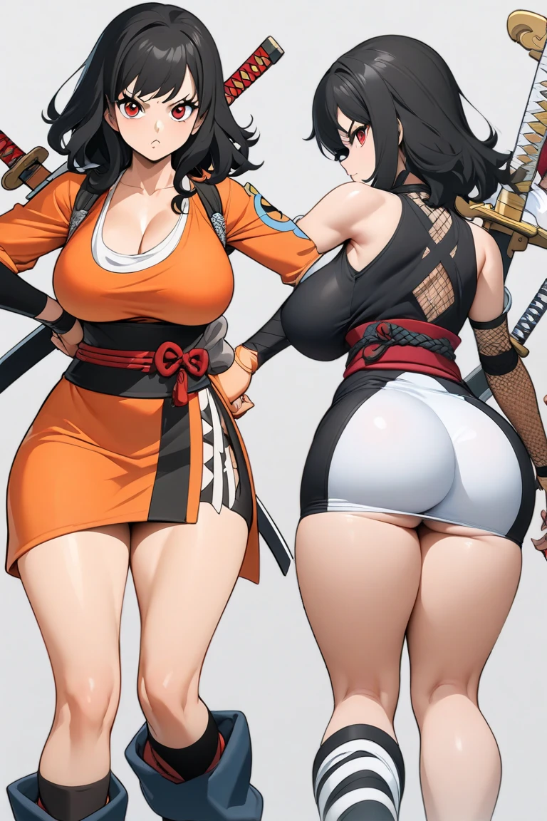 best quality, masterpiece, (leaning over:1.4), 1girl, yuzuriha_(jigokuraku), purple hair, brown eyes, ninja, open clothes, , small breasts,t, medium hair, breasts apart, ve smile, pants, undressing, (blush:1.1e exterior, temple