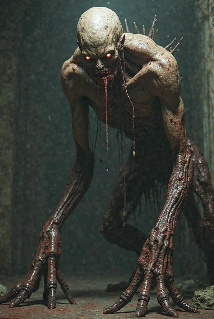 deadspaceslasher standing in a dark room, lighting dramatic, carne, gore, horror, membros estrangulados com ossos anexados a ele, papel de parede, intrincado, foco nítido, ray tracing, rtx, profissionalmente cor classificada, fotografia profissional, obra-prima, ultra detalhado, alta qualidade, melhor qualidade, 4k, 8k, cru outra pose de ataque