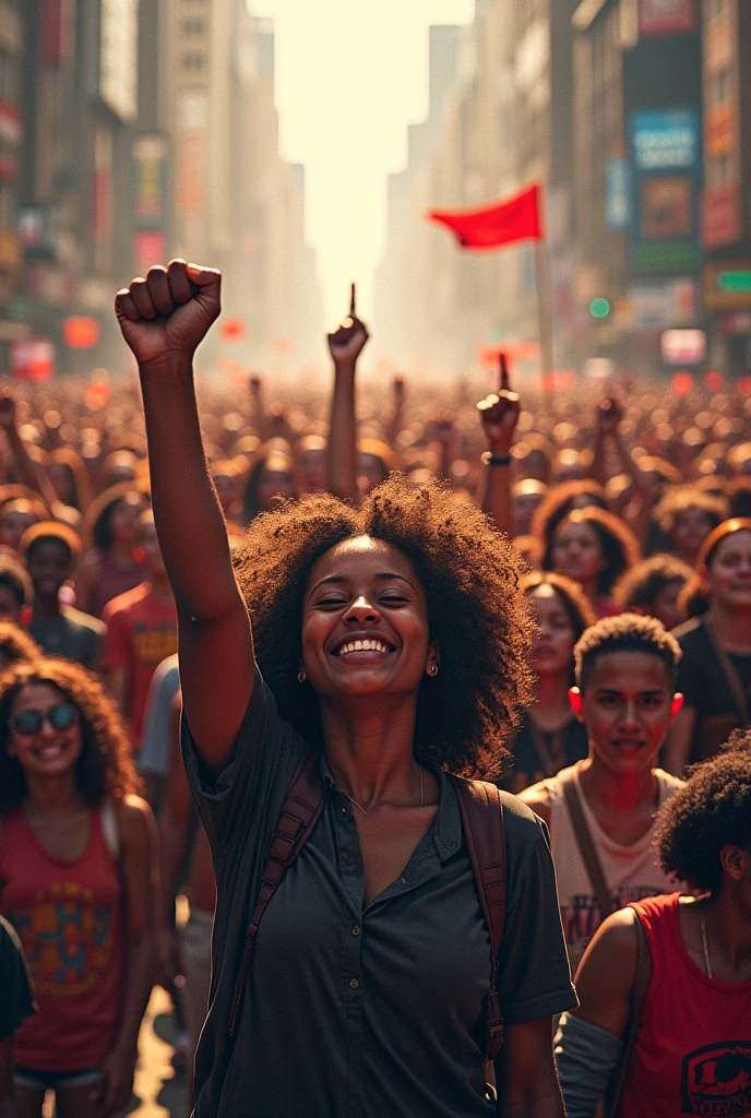 Create a drawing of a group fighting for equality
