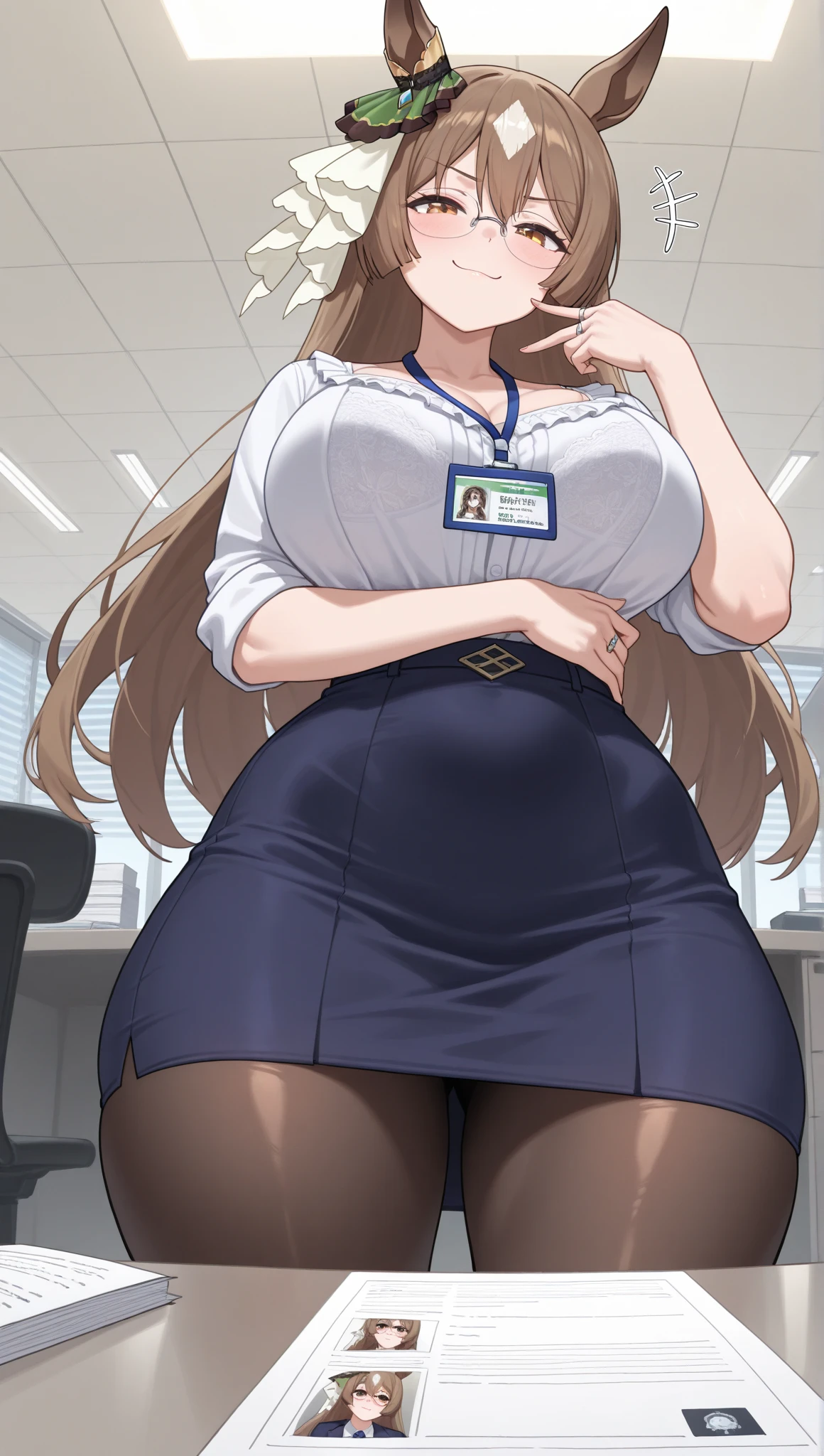 (masterpiece, best quality, highly detailed), 1girls, big belly, huge belly, art by kipteitei, round belly, chubby, curvy, belly grab, enormous belly, fat belly, thicc, bigger belly, really big belly, jiggly belly, glasses, (((((((office lady))))))), smug face, sitting, ((full body)), long hair, ((dominant)), (giantess), Flandre scarlet
