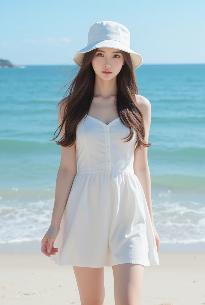 1 Girl,seaside,Soft Light,Chinese Beauty,Suspender dress