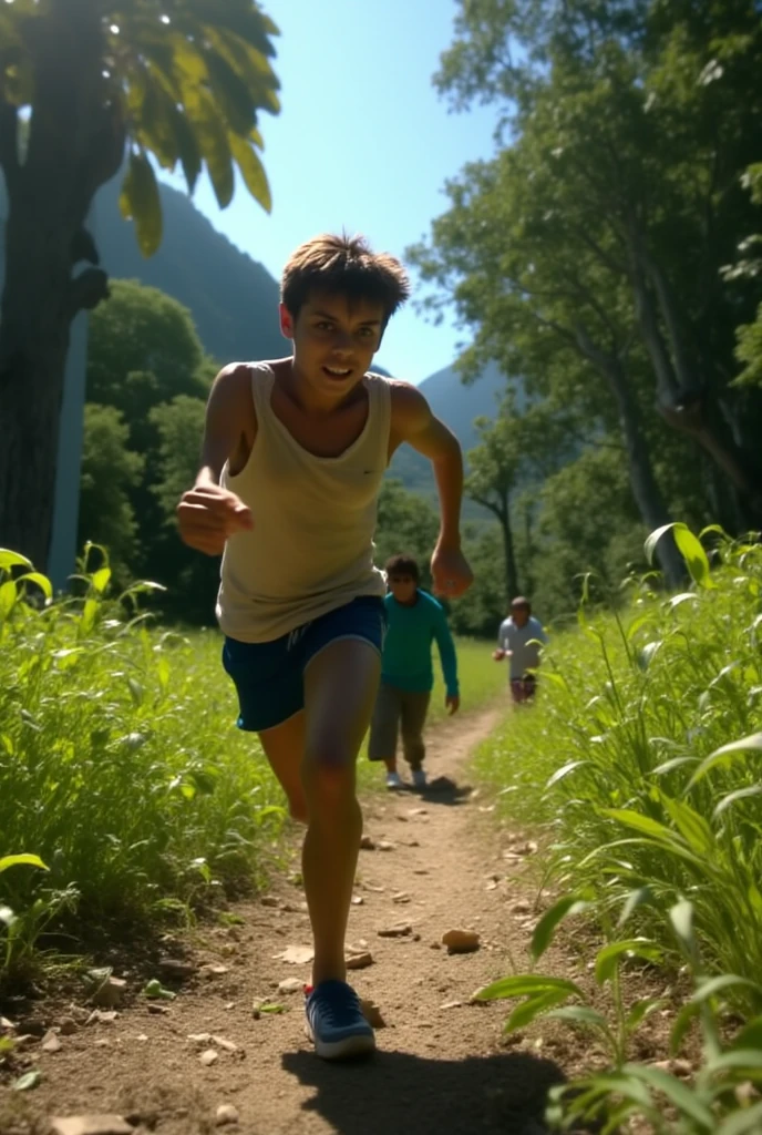 Boy throwing coins in a ravine