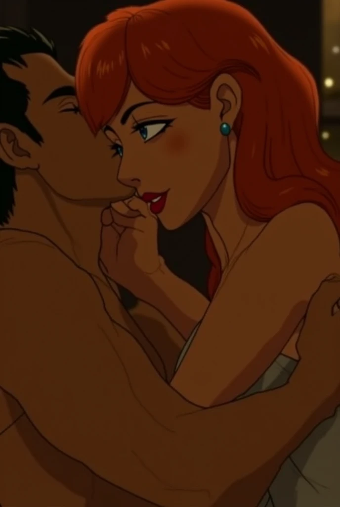 ((masterpiece), best quality, high quality, professional quality, highly detailed, highres, perfect lighting, natural lighting), (1girl, beautiful, large breasts, (multicolored hair, brown hair,red hair,white hair, long hair, high ponytail), naked, perfecteyes eyes), having sex, vaginal penetration, on a bed, <lyco:locon_perfecteyes_v1_from_v1_64_32:0.6>