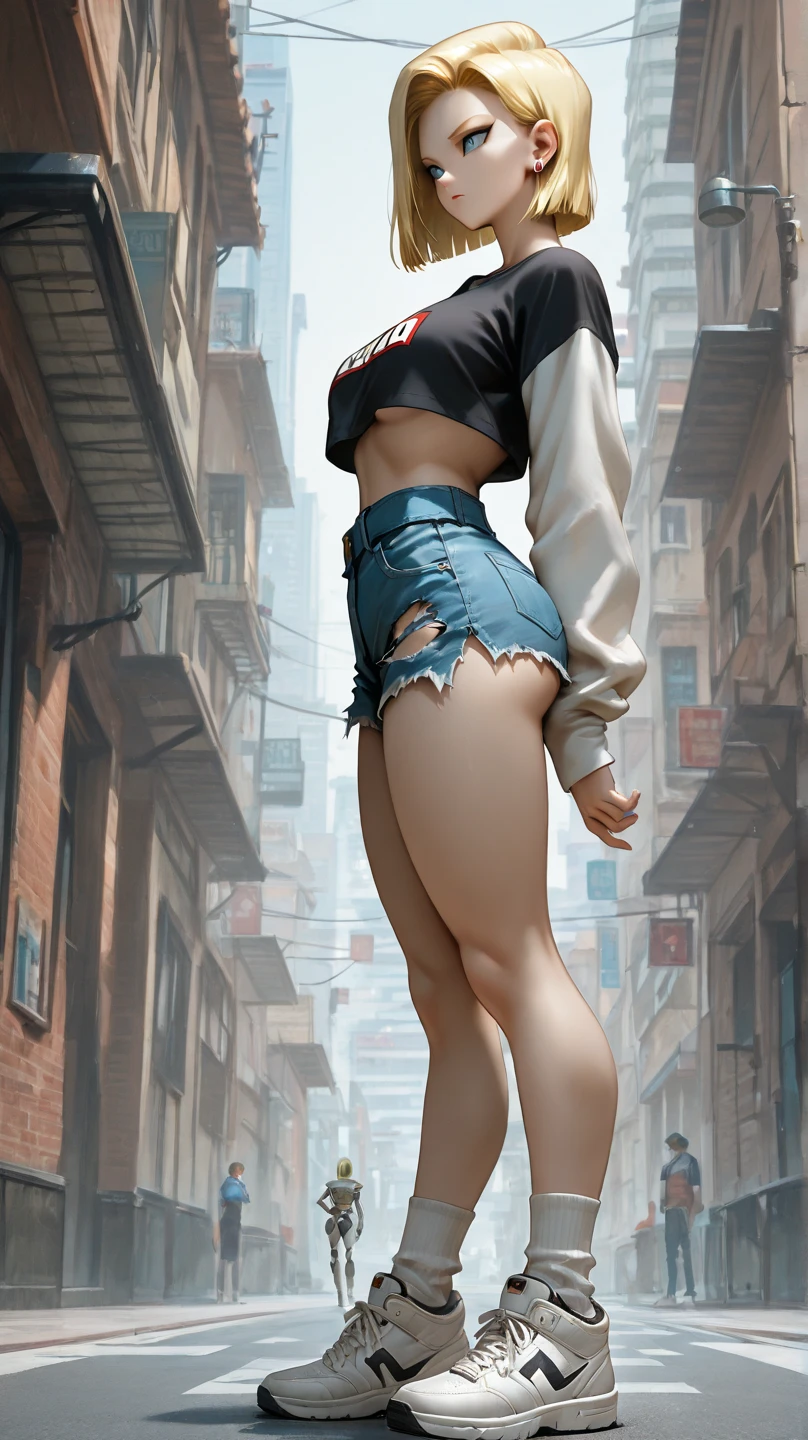 high-key and low-variance brightness scale,soft light,realistic light and shadow, light and dark interlaced,(from below:1.3),underboob focus,looking at viewer,dramatic angle,(solo:1.6)
(masterpiece),(best quality),(highres),(by famous artist),(((official art))),(by Paul Hedley),(illustration),
1girl,(frieren:1.6),(elf:1.4),Giantess female
(small breasts:1.3),(underboob:1.5),(whole body),(round face),(pointy ears),(slim legs),(skinny body),(detailed beautiful face),lustrous skin,shiny skin,(articulated fingers),navel,midriff,thick lips
(white tank top:1.4),(thong:1.4),(frayed denim shorts),bare foot,(off shoulders),(belly chain),belt,hair ornament,heart-shaped earrings,silver bracelet,black choker
outdoor,gts,city,buildingseat,rampage,destruction,people,car,the ground cleaves,(ground view:1.2)
((seductive smile)),blush,((standing)),bent over,hand on hip,
(sunglasses:1.2),(green eyes)
(white hair),long hair,twintails,parted bangs,(reflective hair),