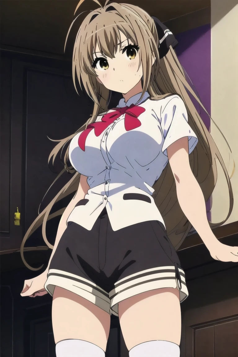 D Cup　Beautiful breasts　masterpiece　highest quality　High resolution　　　black　　A slightly open mouth　Glaring eyes　Mouth slightly open　　Contemptuous Eyes　Condescending eyes　　to close range　Headband　Nebra　underwear　Showing her ass　Completely naked　18-year-old　Twin tails　Hair color: Brown　Nipples