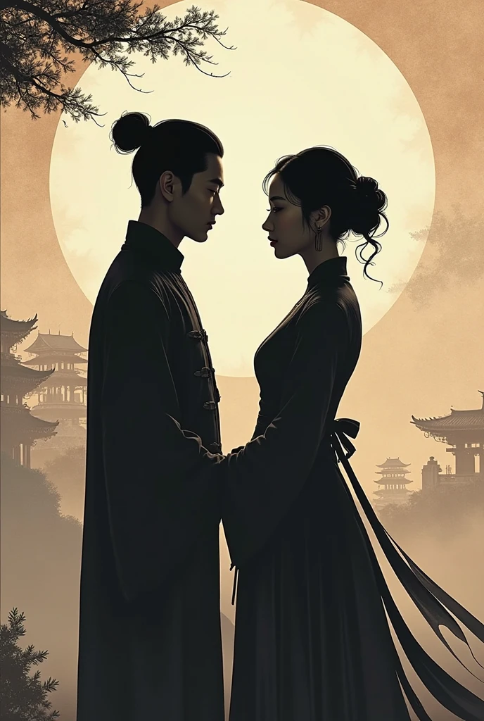 Make a Chinese silhouette of man and woman that relates to culture 