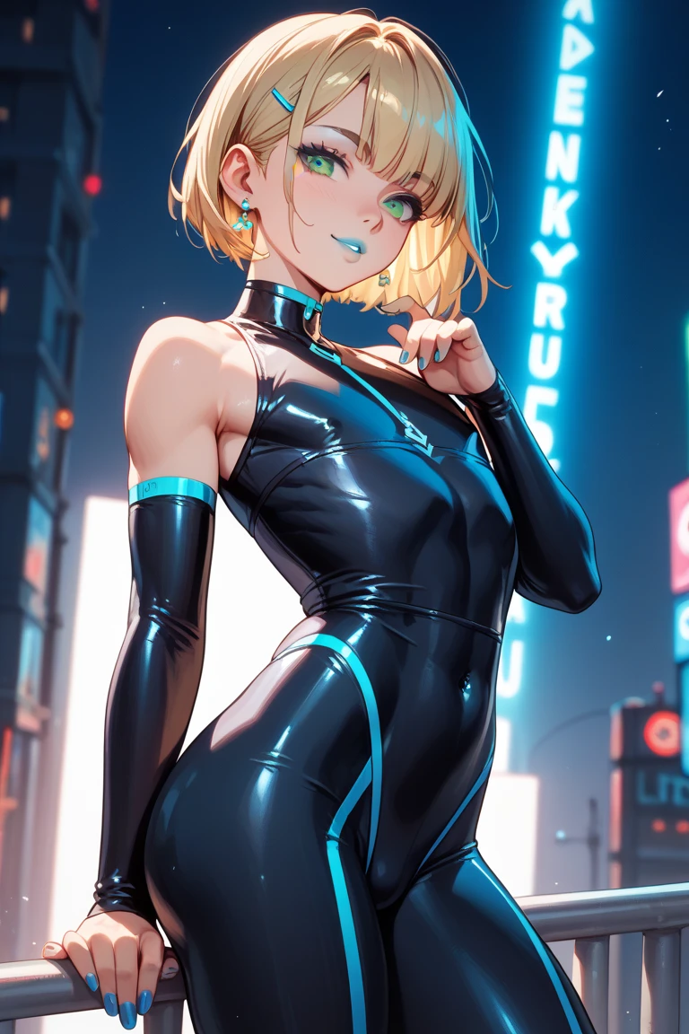 One Girl、Orange Hair、blue eyes、White Line Gradient Hair、Bangs are straight,Detailed Background, masterpiece,Small breasts、 Highest quality, smile, ornament,Portraiture, Blue Neon, graffiti, Glowing Eyes, Highest quality, One Girl,((美しいOrange Hair色))、(Emerald blue eyes:1.5), , Yellow hair growing on the eye, (Large Breasts:1.2), break looking at viewer, break indoors, break (masterpiece:1.2), Highest quality,High resolution, (shape:0.8), (Beautiful and beautiful eyes:1.6), Highly detailed face, Perfect lighting, Detailed CG, (Perfect hands, Perfect Anatomy)、Wistful face、Haa、Embarrassing expression(1:2)、Rough I breatheing、(((Legs wide open)))、(((White Background)))、White Background、Red face、blush、Embarrassing、Vtuber model,whole body、I breathe、(((Life-size model)))、panic、(((Platform boots)))、panic、((whole body))、Perfect hands、Perfect hands、Platform boots、Black patent leather tight jacket、Black patent leather tight skirt