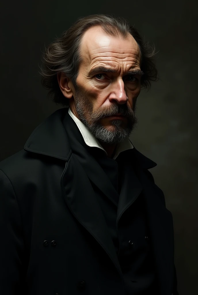 image: Dark portrait of Dostoyevsk. Aim: To give authority and increase the perception of value.