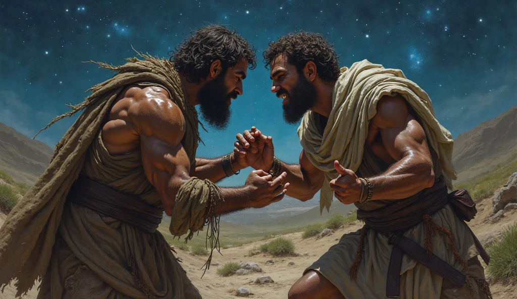Strong, hairy, bearded mixed-race men dressed in shorts breaking rocks with great force and sweating heavily inside a dark mine.