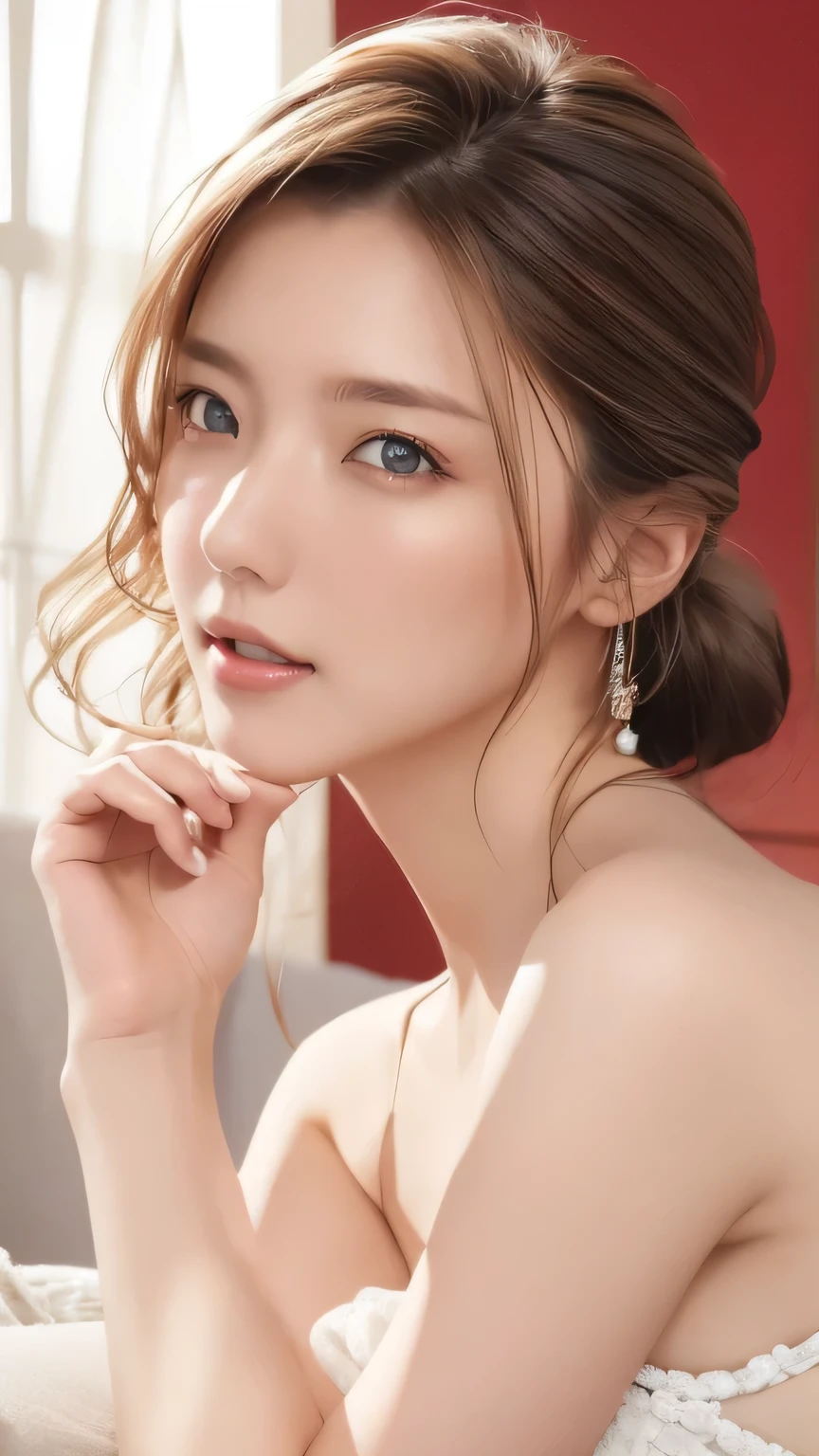 ((超 realistic )), Full-length portrait of a woman relaxing at home, natural beauty, Living Room , Woman with her hair tied up in a casual manner, Sexy Face, Long hair with gentle waves, Very gentle expression, adult female laughter , mature mature , There are a few people 、 perfect hands , Finger detailing, Beautifully Detailed Eyes , blue eyes, Perfect and attractive eyes, High Quality 画像, beautiful woman, Beautiful Italian product, Italian women, smile, blue eyes, Tiny Jewelry , blue eyes, Washed white shirt, clevis, realistic , there is nothing, Soft light, Glowing Skin, ( detailed face ), early morning, blonde alone, wave hair, charming figure , 最 High Quality , super high resolution, retina, masterpiece on penis , Accurate, anatomically accurate , textured skin, super detailed, high detail , High Quality , Award-winning , 最 High Quality , 4K, 8k,