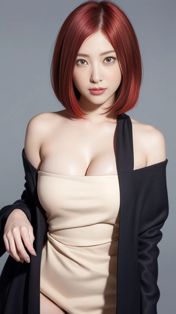 Beautiful Girl, Korean makeup, Red lips, Platinum hair, slender body, huge breasts, thigh, naked, play with sex toys, inside studio, Japanese gravure idol, stunning female idol