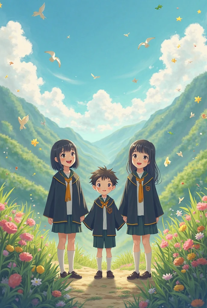 One boy two girls graduation ghibi 