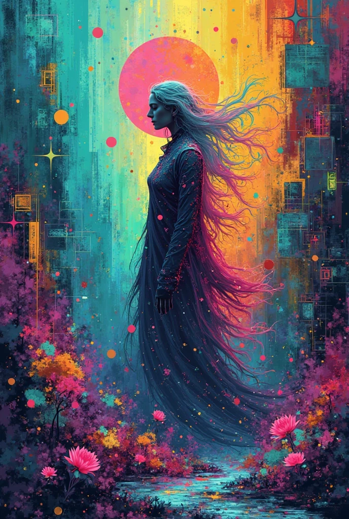 turquoise blue gradient, water green, fuchsia and sun yellow, Only colors abstract vector, SANTA SEIA, mosaic,  geometric. abstract , Expressionism 