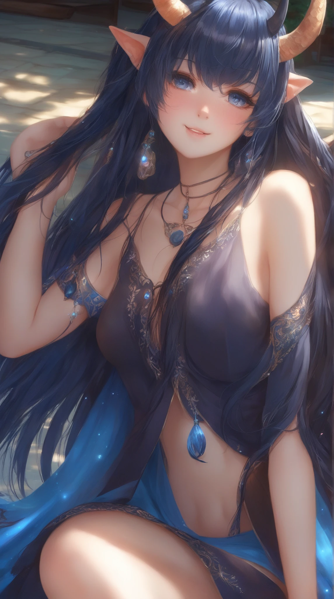 masterpiece, best quality, solo, perfect slim fit body, thick thighs, huge breasts, braided wavy hair, hair ornaments, necklace, bracelets, (nude, nipples, pubic hair), abstract, artistic, alien themed scenery, elaborate details, dynamic action pose, vibrant, contrast