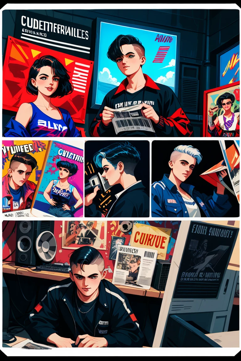 A surreal retro collage artwork featuring a vintage black-and-white television set with the screen cracked and shattered. Inside the screen, black and white cut-out figures from 1960s news broadcasts and old films are breaking out, holding protest signs, microphones, and megaphones. The background features modern graffiti walls, torn newspaper clippings, and analog glitch effects. The composition blends old and new, creating a dramatic contrast between eras. Use high-contrast colors, with red and black as dominant accent tones. Include paper textures, ripped edges, and photocopy overlays to evoke a punk zine aesthetic. Style: retro-futuristic, dadaism, grunge, mixed media collage. The overall atmosphere should express rebellion, urgency, and sharp social commentary.
