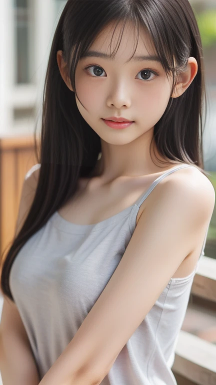Image of one woman、unparalleled beauty、Transcendent beauty、Angle looking up from bottom、Supermodel body type、muscular、Height 170 cm、perfect style、Noble lady、adult woman、Age is 26 years old、Slender beauty、Elegant behavior、beautiful face、Gentle eyes、dignified expression、long eyelashes、long face、The nasal muscles are passing through、Confident attitude、long black hair、beautiful black hair、straight long hair、Hair is straight、small breasts、Beautiful fingertips、Slender、beautiful abs、long supple legs、open the thighs、Outstanding style、Crystal clear skin、underwear、full body image、Ultra-high definition images、The background is a sunny park、8k、goddess、Elegant appearance、Appearance that gives a good impression、most beautiful appearance、Gorgeous、person who seems to exist、no makeup、T-shirt and short skirt、Shaded