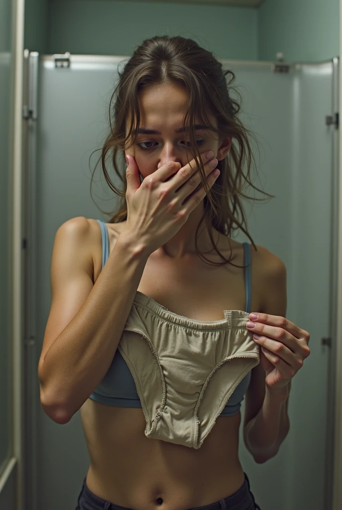 1Girl in, she is holding her black panties shows off her wet and dirty panties them to the camera age11, Alone, Aesthetic Artwork, Irish, wavy strawberry blonde hair, shoulder length hair, Grey eyes, light grey eyes, a few small freckles, pale skin, A cup, small breasts, runners body, (Textured Skin, Skin Pores:1.1), Goosebumps, laying in bed, selfie, seductive, sexy photo, no pants on, no underwear, long legs, (extremely detailed 8k wallpaper), soft lighting, good quality, film grain, Fujifilm XT3 sharp focus, f 5.6, 50mm, High detail, sharp focus,(Natural light), crazy details, complex details, hyper detailed