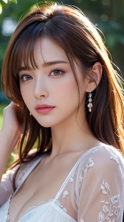 nsfw, 8k wallpaper, RAW Photos, (A small smile:1.2)、( Big Breasts :1.4 )、( Short Straight Platinum Earrings )、(  beautiful )、( Brown Hair  )、(  Deep green eyes 、Light enters the eyes:1.Staring gaze:1.2)、Looking at the audience、　Highest quality､　masterpiece:1.2、( High Contrast、　Ultra-high resolution、すべてがUltra-high resolutionでレンダリングされます、Masseter region、　Attention to detail、Realistic photorealism:1.37、)、Portraiture、The perfect angle、　Professional photos, 　Tabletop、wonderful、Highly detailed CG composition、Narrative poem、Particle Effects、Dynamic Effects、Written boundary depth、Cinematic Light、Ray Tracing, NUDE、Cherry blossom pattern、beautiful顔、True Face、beautifulディテール、beautiful肌)、髪がWindで踊る、Hair flutters in Wind、Hair bounces、Under the pink cherry tree、Petals flutter、SakuraFubuki、wonderful景色、Sun in the background、Wind、
