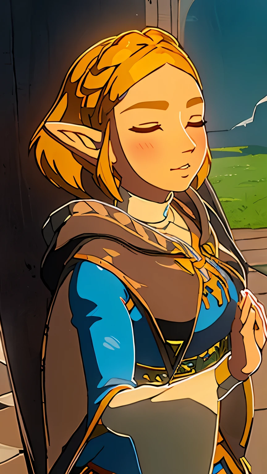 princess zelda, closed eyes praying