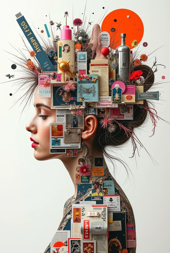 collage of magazine pieces with white outline