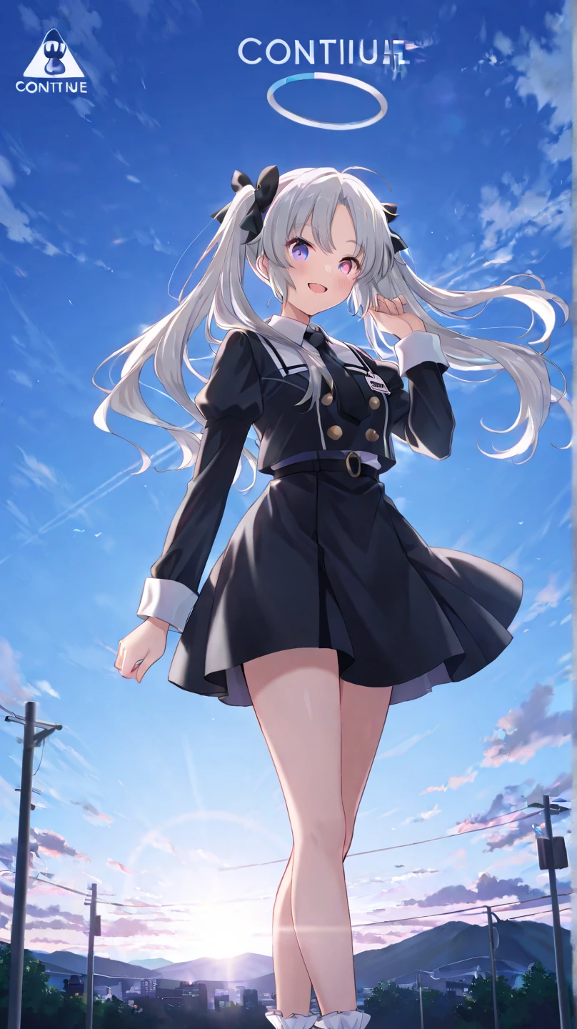 (master_piece, high_quality, beautiful, super delicate, absurdres:1.2), 1girl, mature, 16 years old, beautiful face, ahoge, hair fluttering in the wind, white hair, blue eye, (windy suit, long skirt, The wind is blowing, Skirt flipped up, I can see your underwear, skirt that flipped in the wind, skirt billowing, I can see your underwear, wind lift:1.2), port, (clear water, gemstone sea:1.2), Ship in the distance, The trails that planes make, blue sky, Sunshine, street in the distance,
