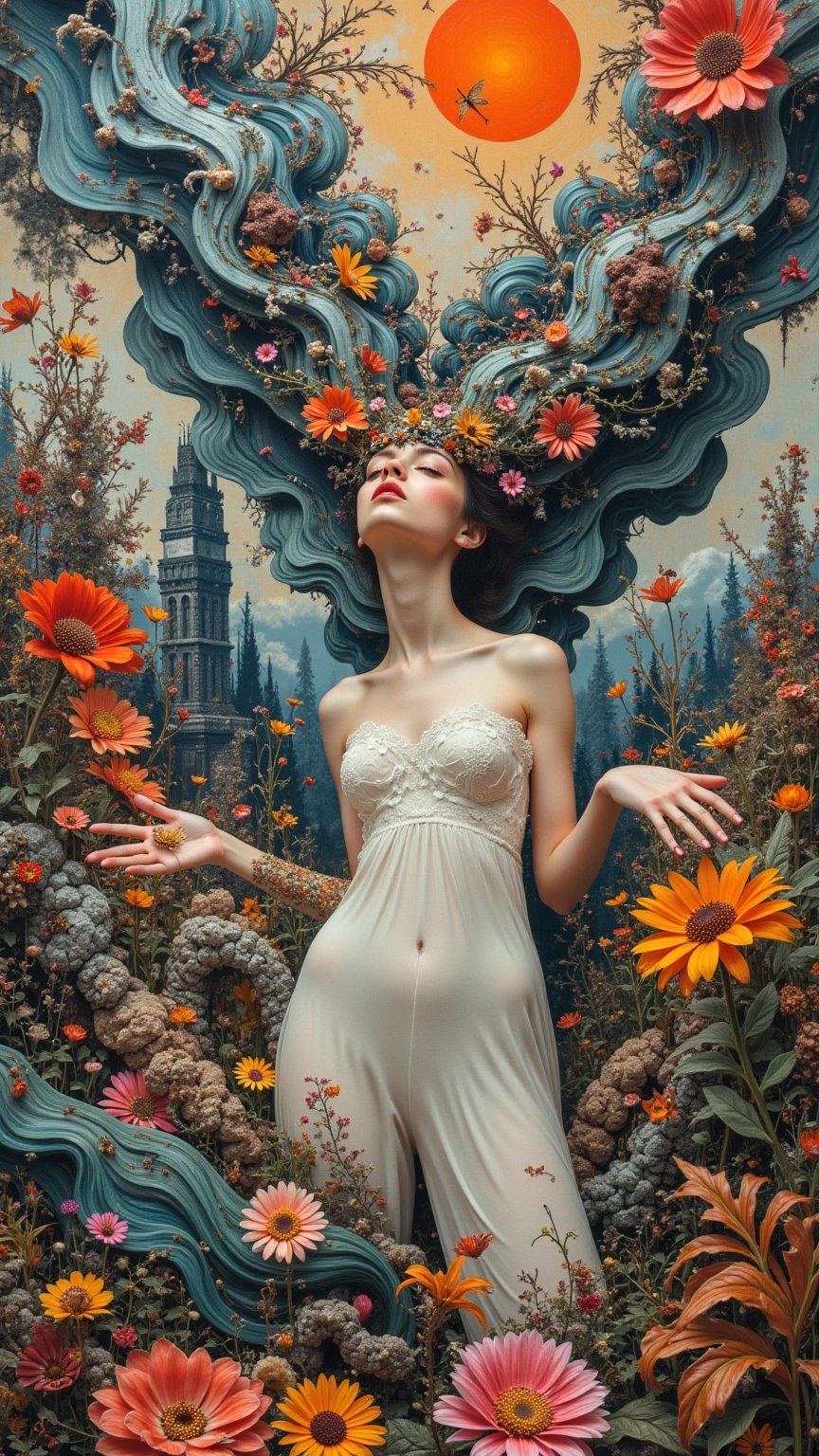 collage art。

the line that intersects with other people's dreams: a woman who should appear in someone's dream made a mistake ( Do you glue it to、Intentionally  ) it has crossed this world. and all of her environment settings etc. don't match perfectly.