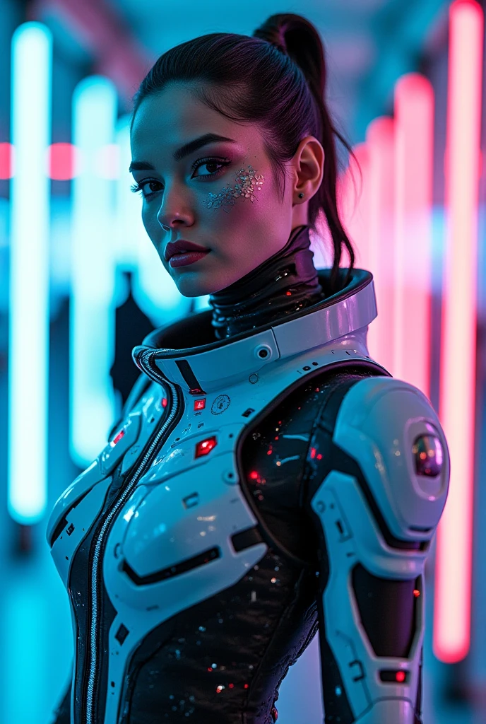 princess Leia from the movie "Star Wars" in Cyberpunk style