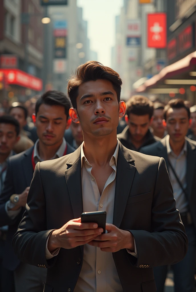 A person listening carefully to, with a symbol of concentration such as an eye or ear, and other people in the background showing that they are distracted or not paying attention.