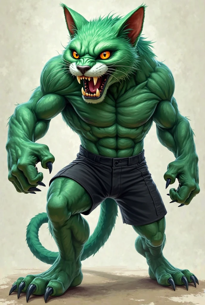 c4tt4stic, hulk, green fur,full body,cat, green eyes