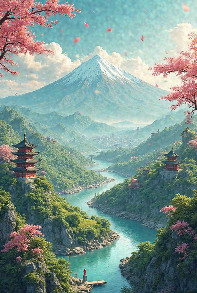 Create an image of a background for a TOUR OF ASIA, with things similar to Asia and some countries, Without people 