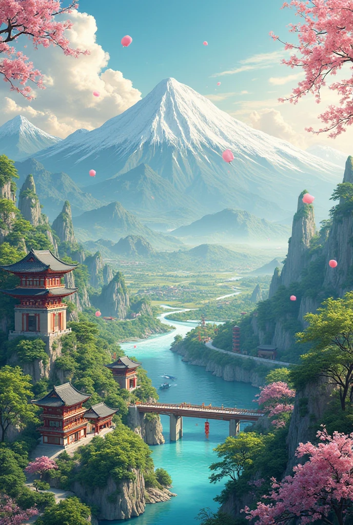 Create an image of a background for a TOUR OF ASIA, with things similar to Asia and some countries, Without people 