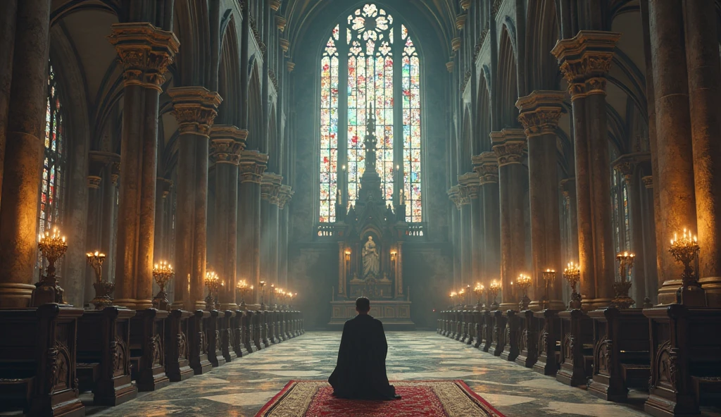 Prayer in the Gothic church space.