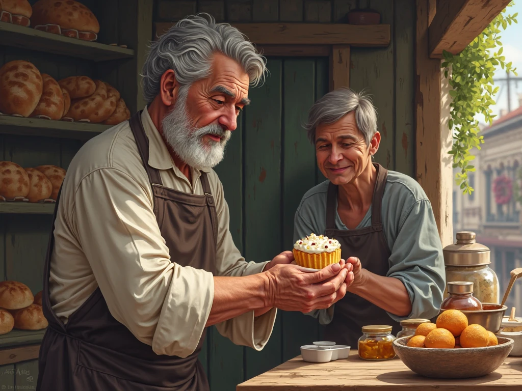  A  selling bread, still gives him a little cake every morning, now takes the leftovers without telling anyone.

