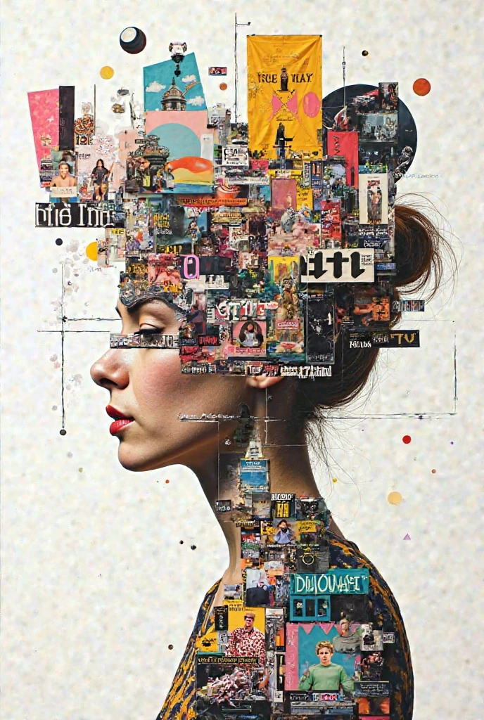 collage of magazine pieces with white outline
