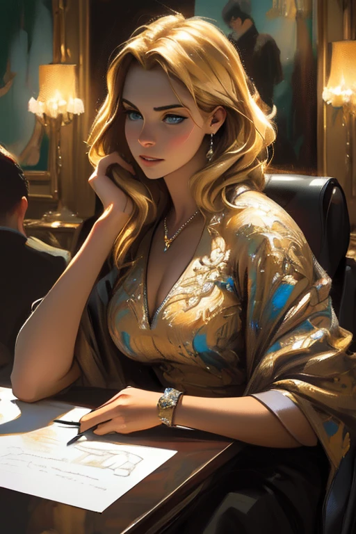 mean popular high school girl, rich, blonde hair, blue eyes, HDR, 8K, high resolution, masterpiece, ultra-detailed, realistic, photorealistic, photo-realistic, studio lighting, physically-based rendering, extreme detail description, professional, vivid colors, bokeh, elegant posture, confident expression, fashionable designer clothing, exclusive school campus, manicured lawn, ornate architecture, opulent interior design, jewelry and accessories, luxury car (Maga, realistic), (oil painting in sfumato technique)