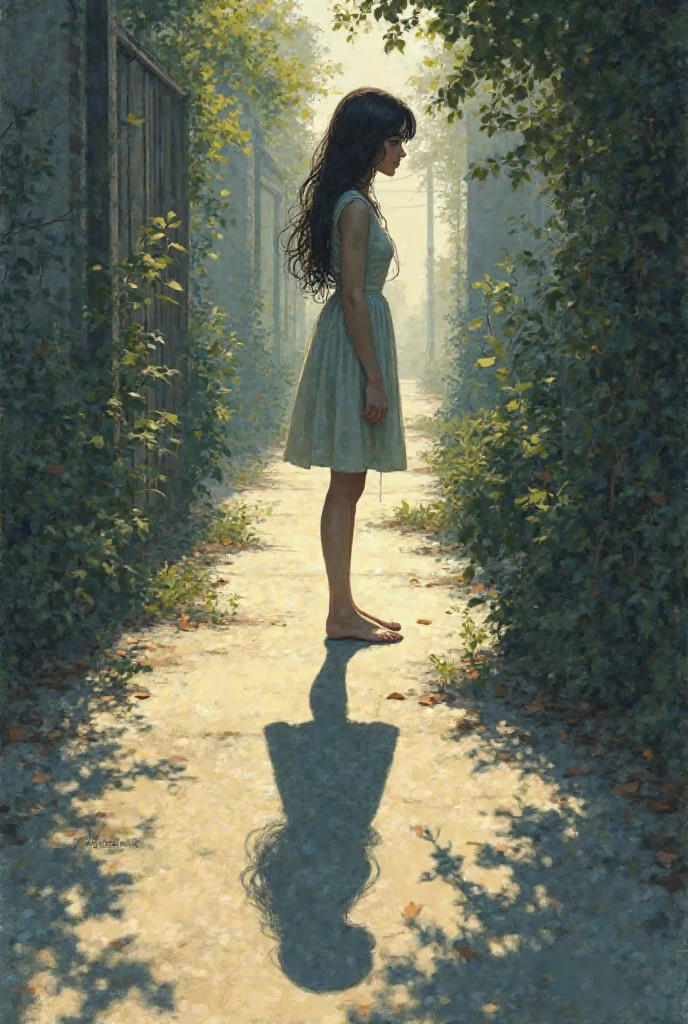 Generate an image for me that represents a girl loving the shadow of what was once the love of her life