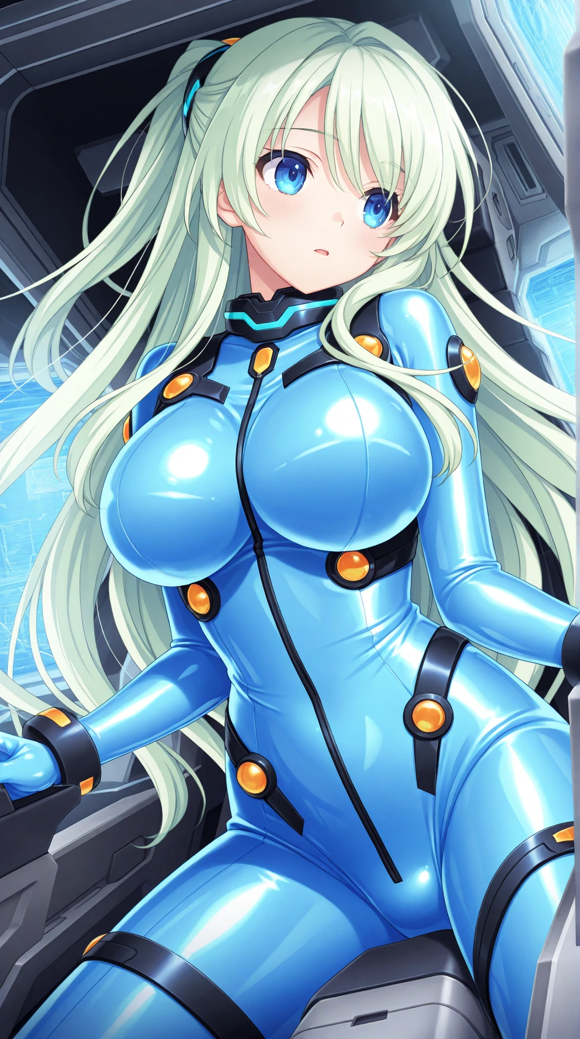 Beauty,Around 20 years old,
Blonde,
(Black Eyes),
(Semi-long hair:1.7),
(expression:Puzzled),
Squat,
Place your arms on your thighs,
Big Breasts,Cleavage,
((Zero Suit:Shiny:Sunlight from the center)),
(Plain background:grey,1.5),
4K,
high quality,
Highest quality,
Delicate shades,
Detailed depiction,
Depict the whole,
Facial Contour,
Perfect body structure,
Perfect skeleton,
Perfectly symmetrical eyes,