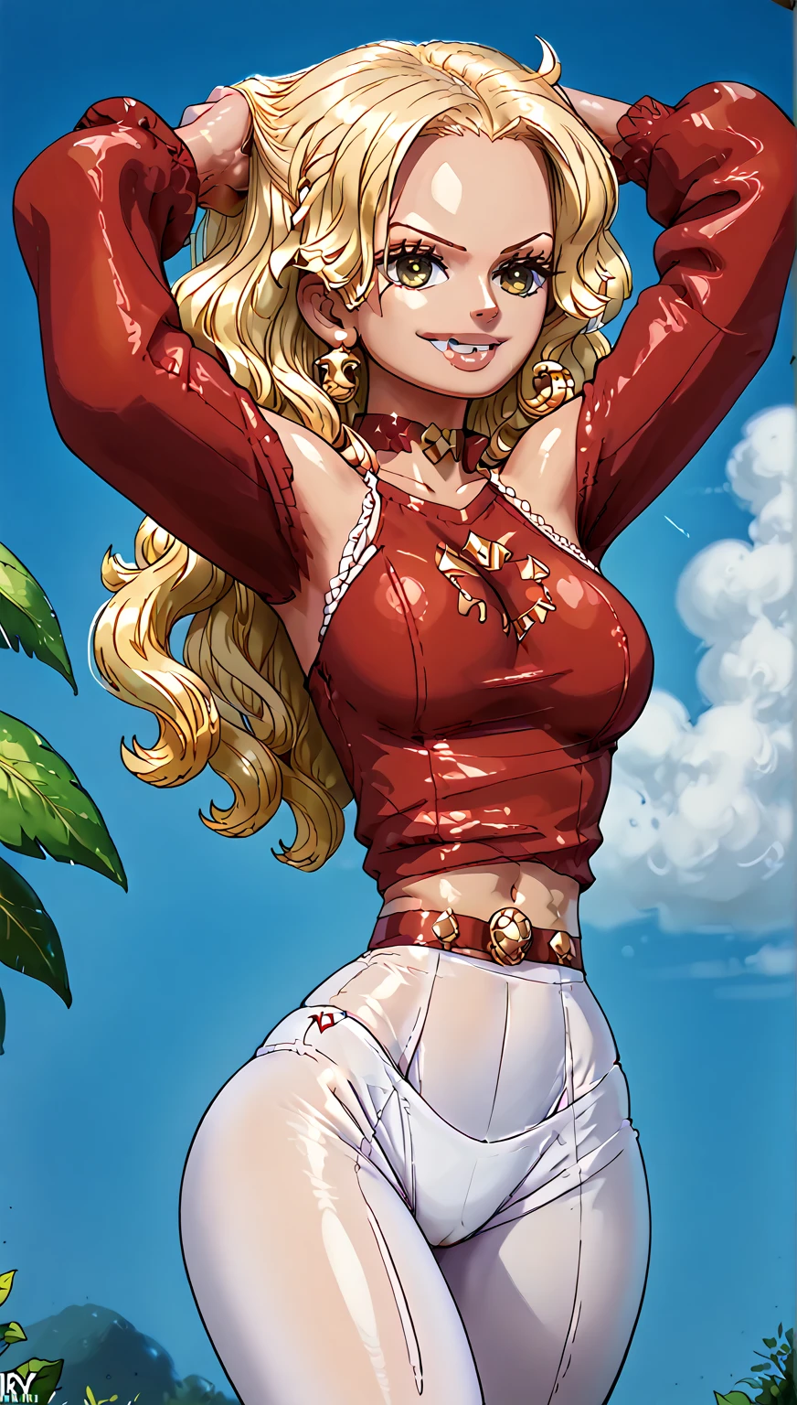 ((Masterpiece, best quality)),photography, detailed skin, realistic, photo-realistic, 8k, highly detailed, full length frame, High detail RAW color art, diffused soft lighting, shallow depth of field, sharp focus, hyperrealism, cinematic lighting,close up,arms behind head
<lora:edgDQ:1>edgDQ_armor, 1girl, solo, long hair, breasts, looking at viewer, smile, large breasts, gloves, closed mouth, green eyes, elbow gloves, armor, helmet, shoulder armor, curly hair, bikini armor, winged helmet, red armor ,wearing edgDQ_armor
Blonde Nadia with ((sunglasses )) and a choker,
<lora:Ultimate_Nadia:0.5>