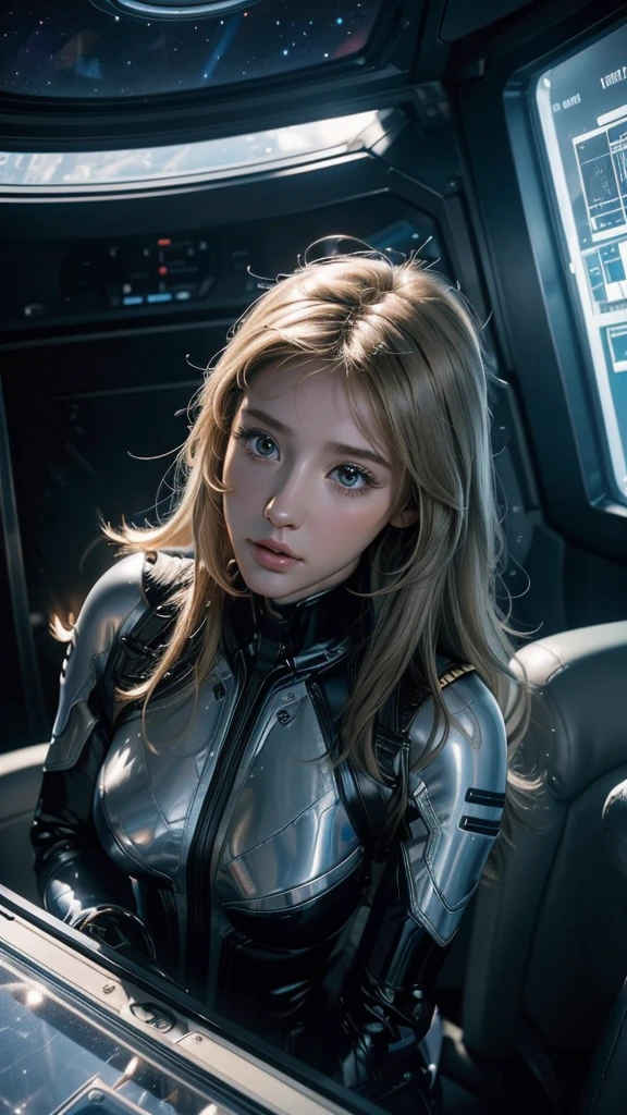 (photo realistic), highly detailed, Award-winning photography, Sharp focus,
A beautiful Scandinavian woman,
extraordinarily beautiful face, blonde,

A futuristic beauty waking up inside a sleek, (high-tech vertical sleeping capsule aboard a spaceship). The interior of the capsule is glowing with soft blue and purple lights, designed for comfort and advanced technology. She has long, flowing hair and a relaxed, yet curious expression as she stirs from her deep sleep. The capsule's transparent dome reveals a view of distant stars and a galaxy, while soft, ethereal lights illuminate the space around her. The futuristic environment has advanced technology such as holographic displays and touch-sensitive controls around her. The moment is serene and full of wonder, as she begins to rise and stretch, adjusting to the awakening.
There are many sleeping capsules lined up around the area,
((from above))
