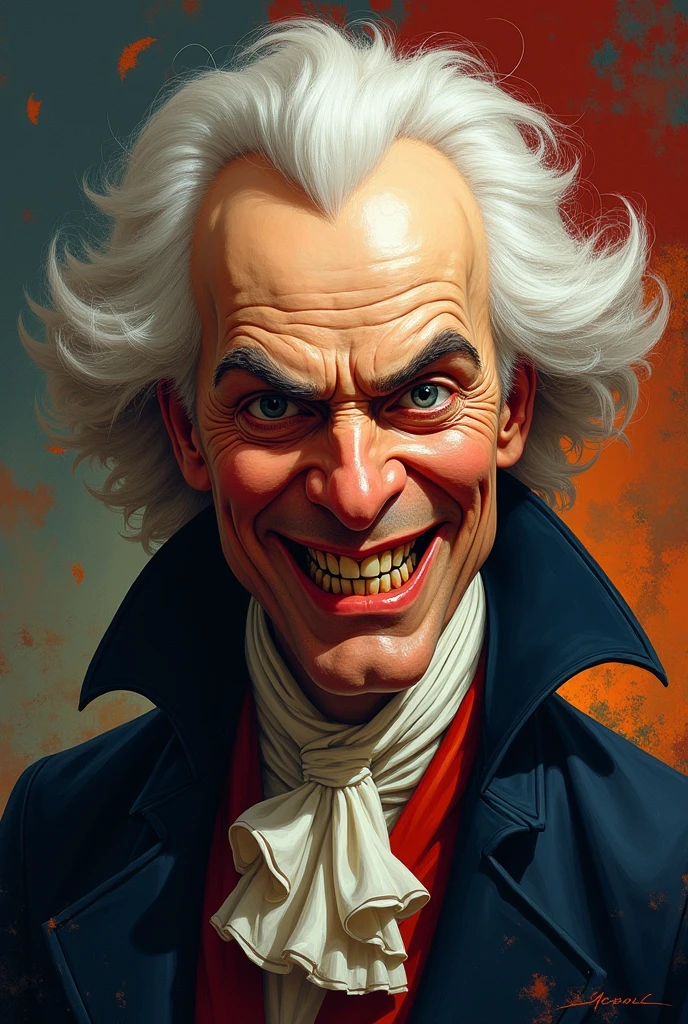 Generate a profile for me about Maximilien Robespierre that is for a profile picture and that seems a little crazy and that I am smiling like